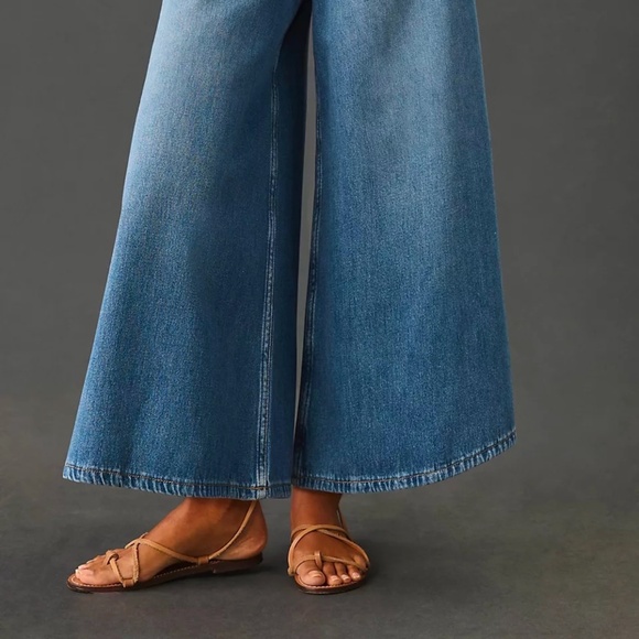 New Anthropologie Corset High Rise Baggy Culotte Jeans sz 33Tall Cropped Flared - Picture 3 of 15